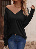 V-Neck Long Sleeve Top - Trendsi - Flyclothing LLC