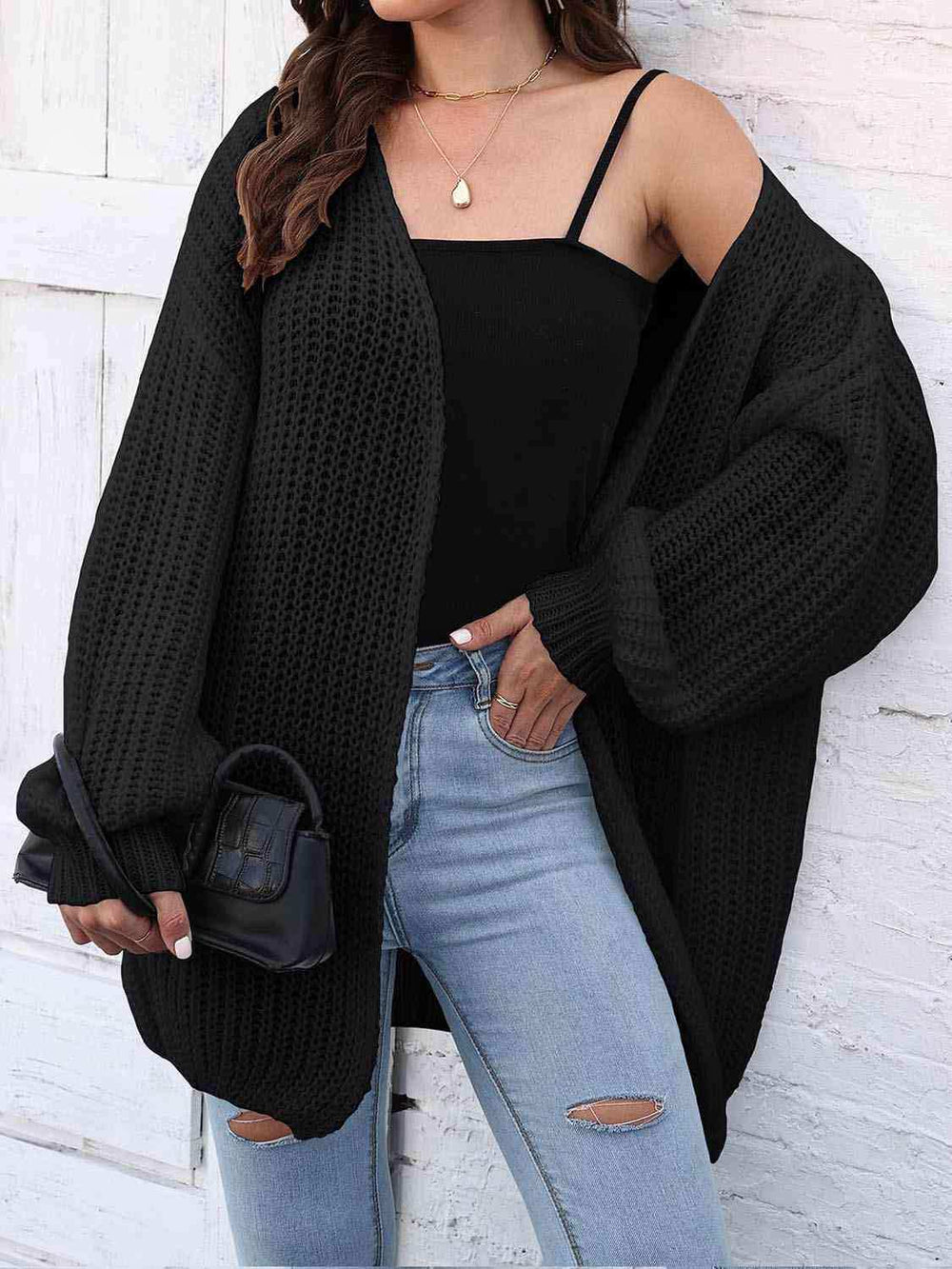 Open Front Dropped Shoulder Longline Cardigan - Trendsi - Flyclothing LLC