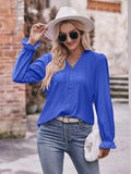 Eyelet V-Neck Flounce Sleeve Blouse - Trendsi - Flyclothing LLC