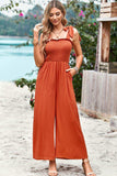 Frill Trim Tie Shoulder Wide Leg Jumpsuit with Pockets - Trendsi - Flyclothing LLC