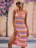 Striped Tie Shoulder Split Cover Up Dress - Trendsi - Flyclothing LLC