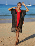 Contrast Fringe Trim Openwork Cover-Up Dress - Trendsi - Flyclothing LLC