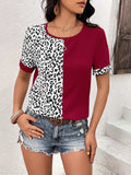 Leopard Round Neck Short Sleeve Tee - Trendsi - Flyclothing LLC