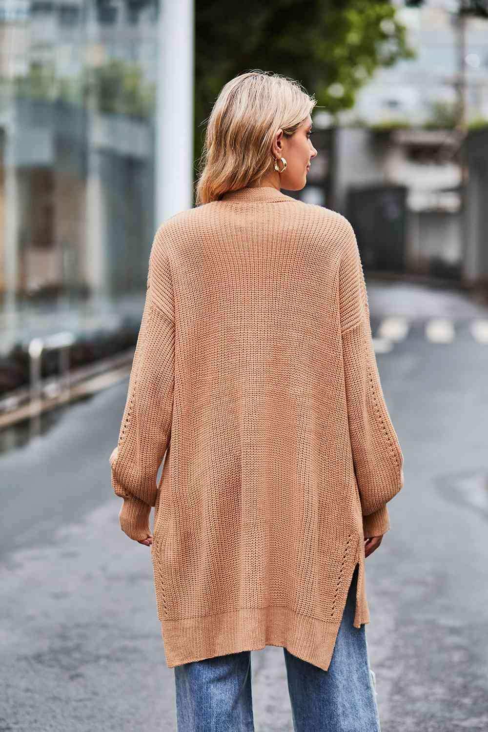 Open Front Dropped Shoulder Longline Cardigan - Trendsi - Flyclothing LLC