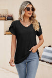 Eyelet Petal Sleeve V-Neck Knit Top - Trendsi - Flyclothing LLC