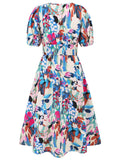 Ruched Printed Surplice Short Sleeve Dress - Trendsi - Flyclothing LLC
