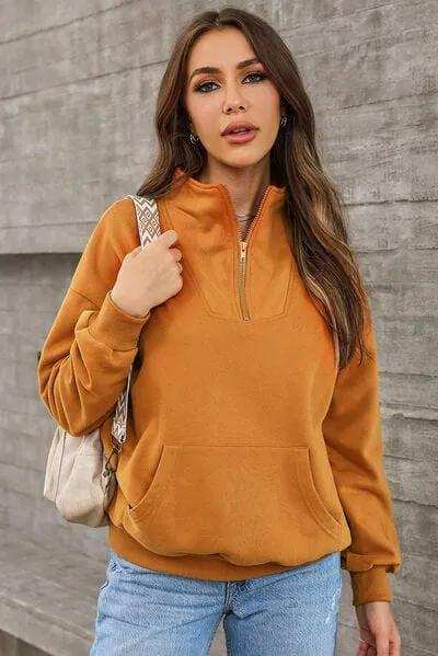 Quarter Zip Dropped Shoulder Sweatshirt - Trendsi - Flyclothing LLC