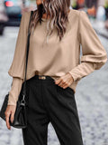 Round Neck Lantern Sleeve Blouse - Trendsi - Flyclothing LLC