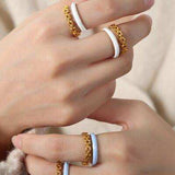 Enamel 18K Gold-Plated Open Ring - Trendsi - Flyclothing LLC