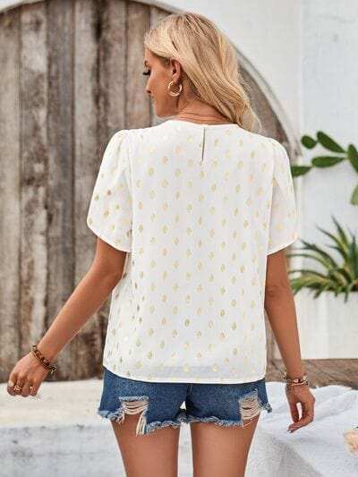 Printed Round Neck Petal Sleeve Blouse - Trendsi - Flyclothing LLC