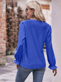 Eyelet V-Neck Flounce Sleeve Blouse - Trendsi - Flyclothing LLC
