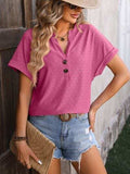 Eyelet Notched Short Sleeve T-Shirt - Trendsi - Flyclothing LLC