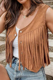 Fringe Snap Down Vest Coat - Trendsi - Flyclothing LLC