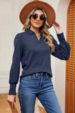 Decorative Button Johnny Collar Lantern Sleeve Blouse - Trendsi - Flyclothing LLC