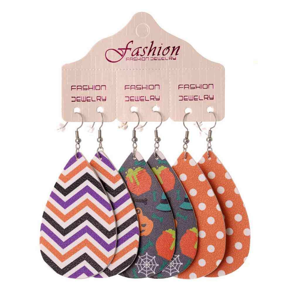 Halloween PU Teardrop Earrings Set - Trendsi - Flyclothing LLC