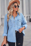 Collared Neck Dropped Shoulder Denim Top - Trendsi - Flyclothing LLC