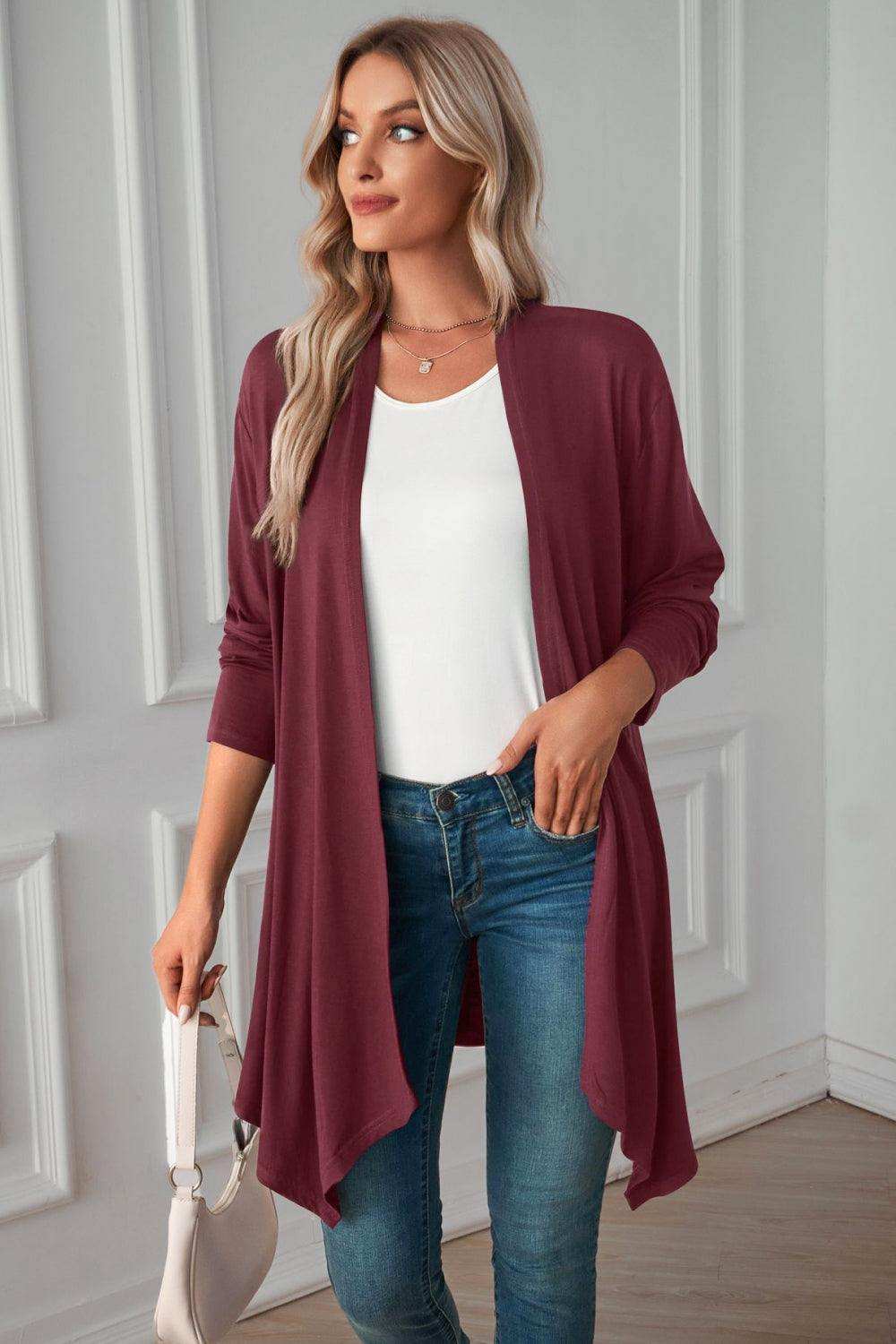Open Front Long Sleeve Cardigan - Trendsi - Flyclothing LLC