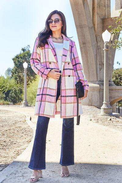 Double Take Full Size Plaid Button Up Lapel Collar Coat - Trendsi - Flyclothing LLC