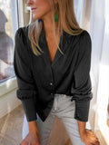 Lapel Collar Buttoned Puff Sleeve Shirt - Trendsi - Flyclothing LLC