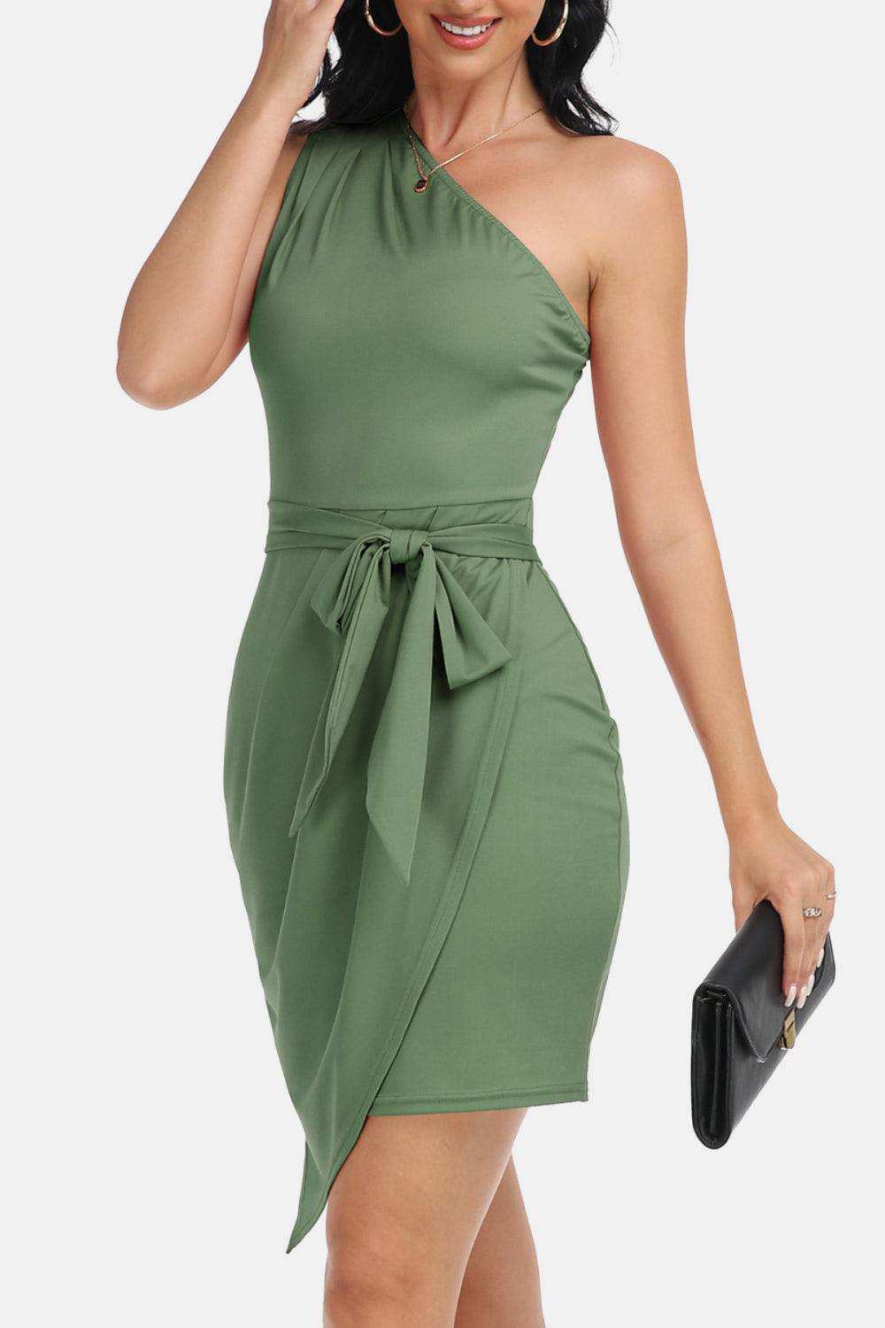 Tie Front One-Shoulder Sleeveless Dress - Trendsi - Flyclothing LLC