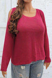 Plus Size Cold Shoulder Round Neck Sweater - Trendsi - Flyclothing LLC