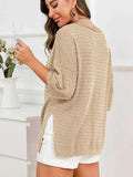 Rolled Round Neck Dropped Shoulder Slit Sweater - Trendsi - Flyclothing LLC