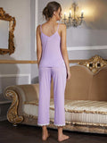 V-Neck Lace Trim Slit Cami and Pants Pajama Set - Trendsi - Flyclothing LLC