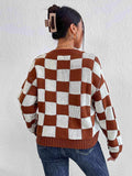 Checkered Round Neck Sweater - Trendsi - Flyclothing LLC