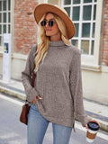 Ribbed Turtleneck Long Sleeve Slit Knit Top - Trendsi - Flyclothing LLC