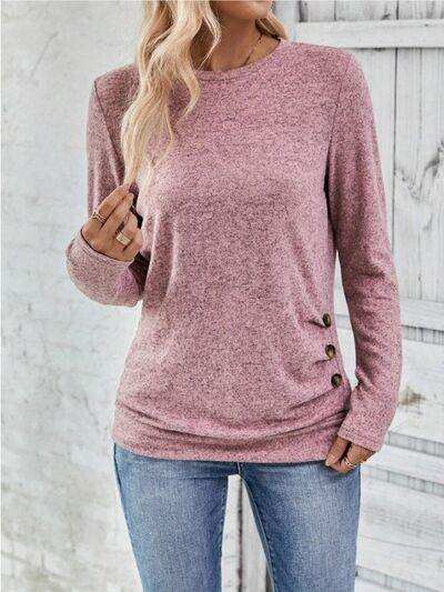 Round Neck Long Sleeve T-Shirt - Trendsi - Flyclothing LLC