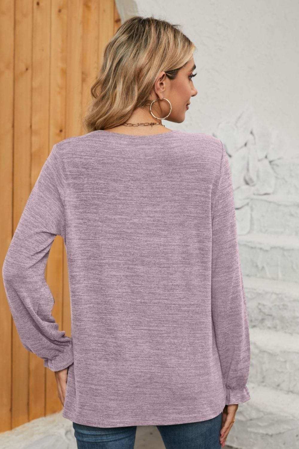 Ruched Round Neck Flounce Sleeve T-Shirt - Trendsi - Flyclothing LLC