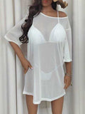 Mesh Boat Neck Half Sleeve Cover Up - Trendsi - Flyclothing LLC