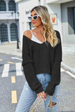 V-Neck Long Sleeve Sweater - Trendsi - Flyclothing LLC