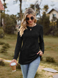 Ribbed Round Neck Long Sleeve Tee - Trendsi - Flyclothing LLC