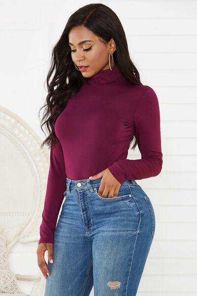 Turtleneck Long Sleeve Bodysuit - Trendsi - Flyclothing LLC