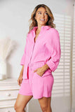 Double Take Textured Shirt and Elastic Waist Shorts Set - Trendsi - Flyclothing LLC