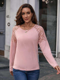 Lace Trim Round Neck Raglan Sleeve Tee - Trendsi - Flyclothing LLC