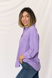 Zenana Texture Button Up Raw Hem Long Sleeve Shirt - Trendsi - Flyclothing LLC