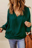 Notched Neck Lantern Sleeve Blouse - Trendsi - Flyclothing LLC