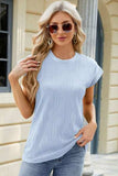 Round Neck Cap Sleeve T-Shirt - Trendsi - Flyclothing LLC