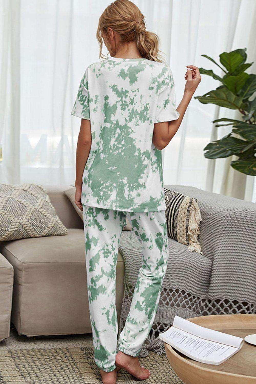Tie-Dye Tee and Drawstring Waist Joggers Lounge Set - Trendsi - Flyclothing LLC