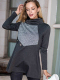 Two-Tone Funnel Neck Long Sleeve Top - Trendsi - Flyclothing LLC