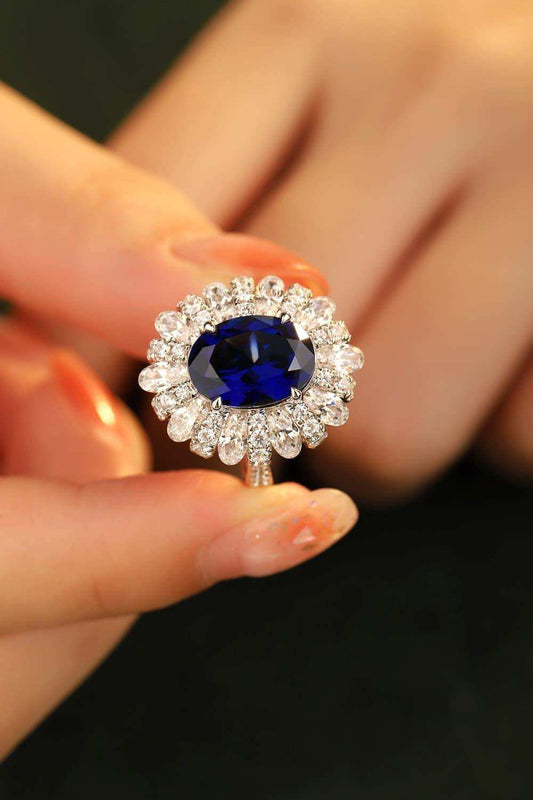 Lab-Grown Sapphire Flower Shape Ring - Trendsi - Flyclothing LLC