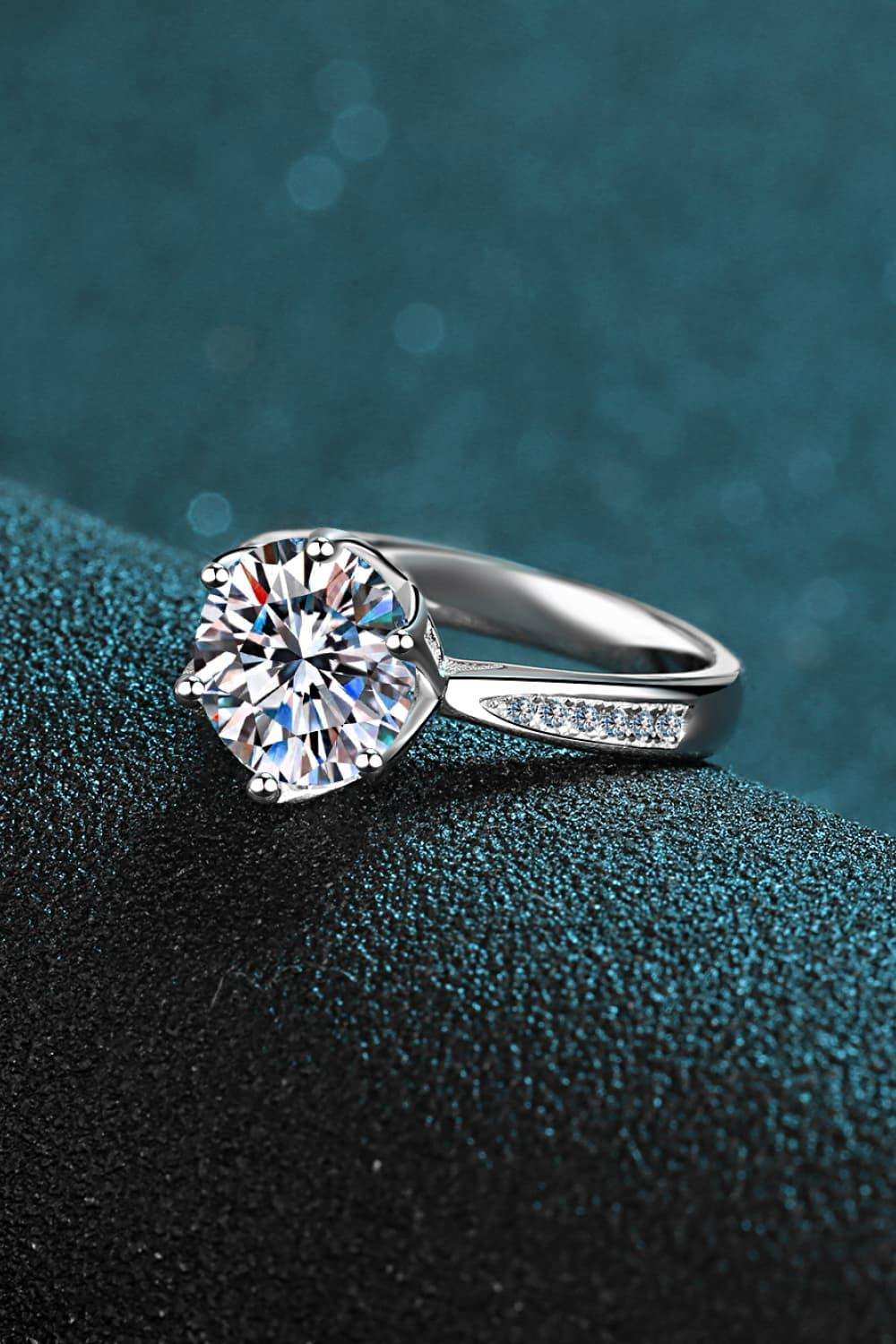 3 Carat Moissanite Rhodium-Plated Side Stone Ring - Trendsi - Flyclothing LLC