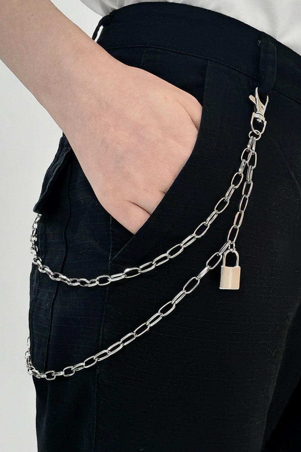 Double Layered Iron Chain Belt with Lock Charm - Trendsi - Flyclothing LLC