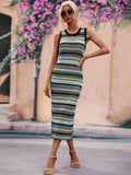 Striped Round Neck Sleeveless Midi Cover Up Dress - Trendsi - Flyclothing LLC