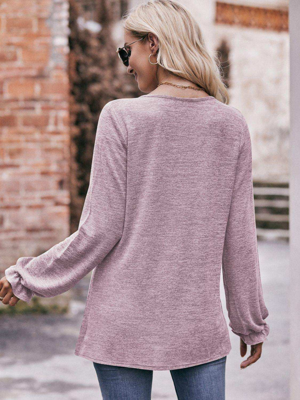 Long Flounce Sleeve Round Neck Blouse - Trendsi - Flyclothing LLC