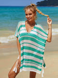 Tassel Openwork Striped V-Neck Cover Up - Trendsi - Flyclothing LLC