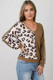 Leopard V-Neck Waffle-Knit Top - Trendsi - Flyclothing LLC