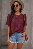 Round Neck Puff Sleeve Blouse - Trendsi - Flyclothing LLC